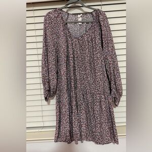 H&M Floral Pink and Black Long Sleeve Mini Dress